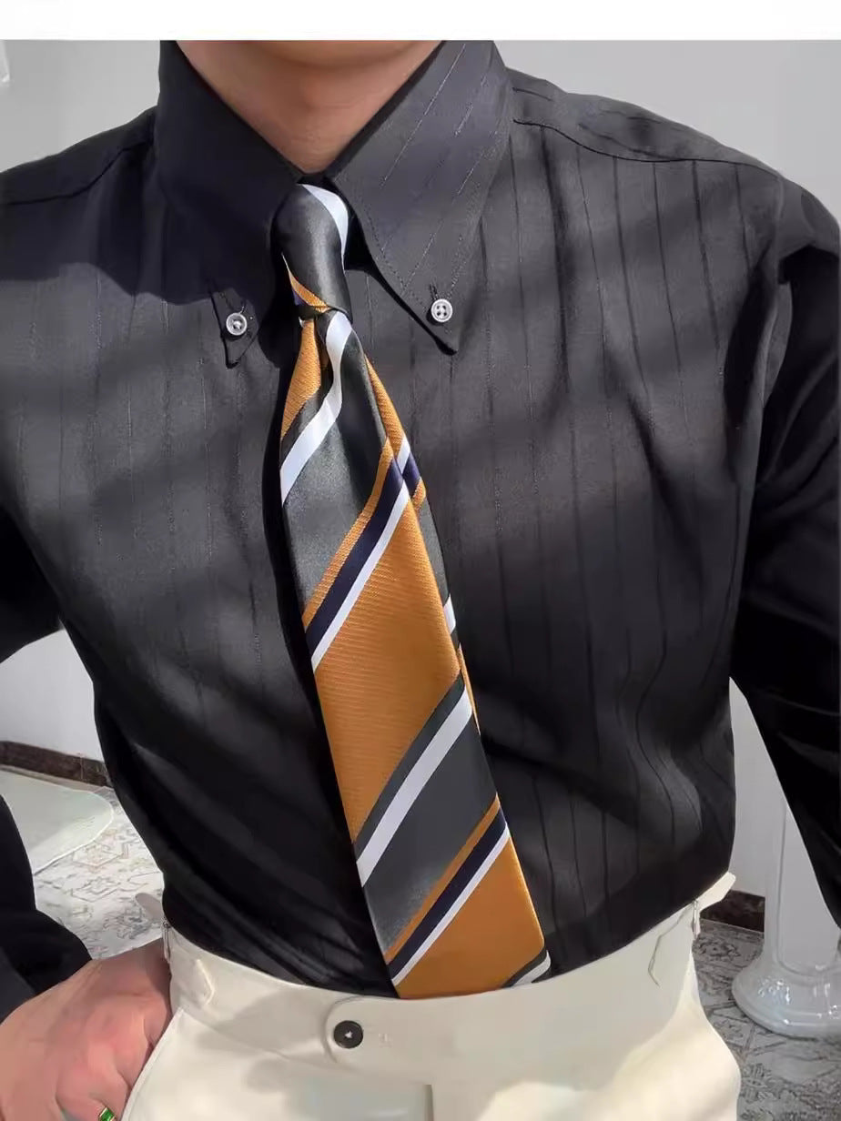 Spring Striped Four Seasons Shirt Elastic Fashion Men