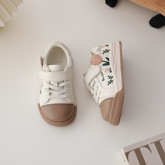 Girls Sneakers Soft Bottom Embroidered Flowers Sweet Retro