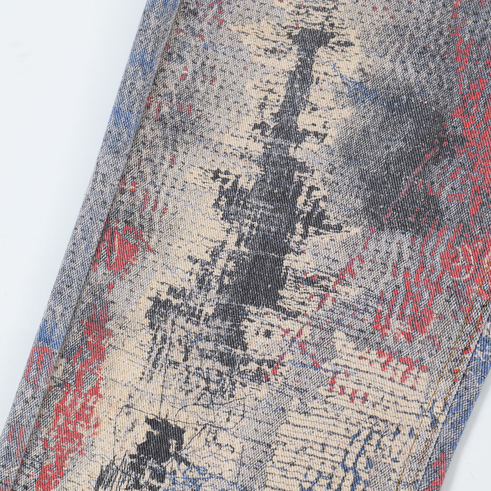 Fashion Painting Graffiti Denim Trousers Men