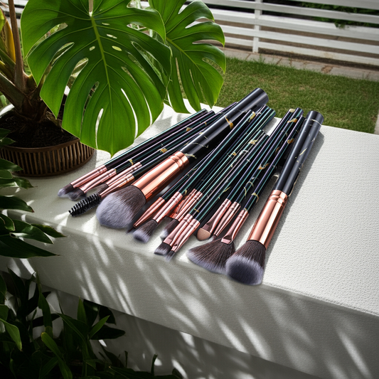 15 Marbled Design Makeup Brushes Set