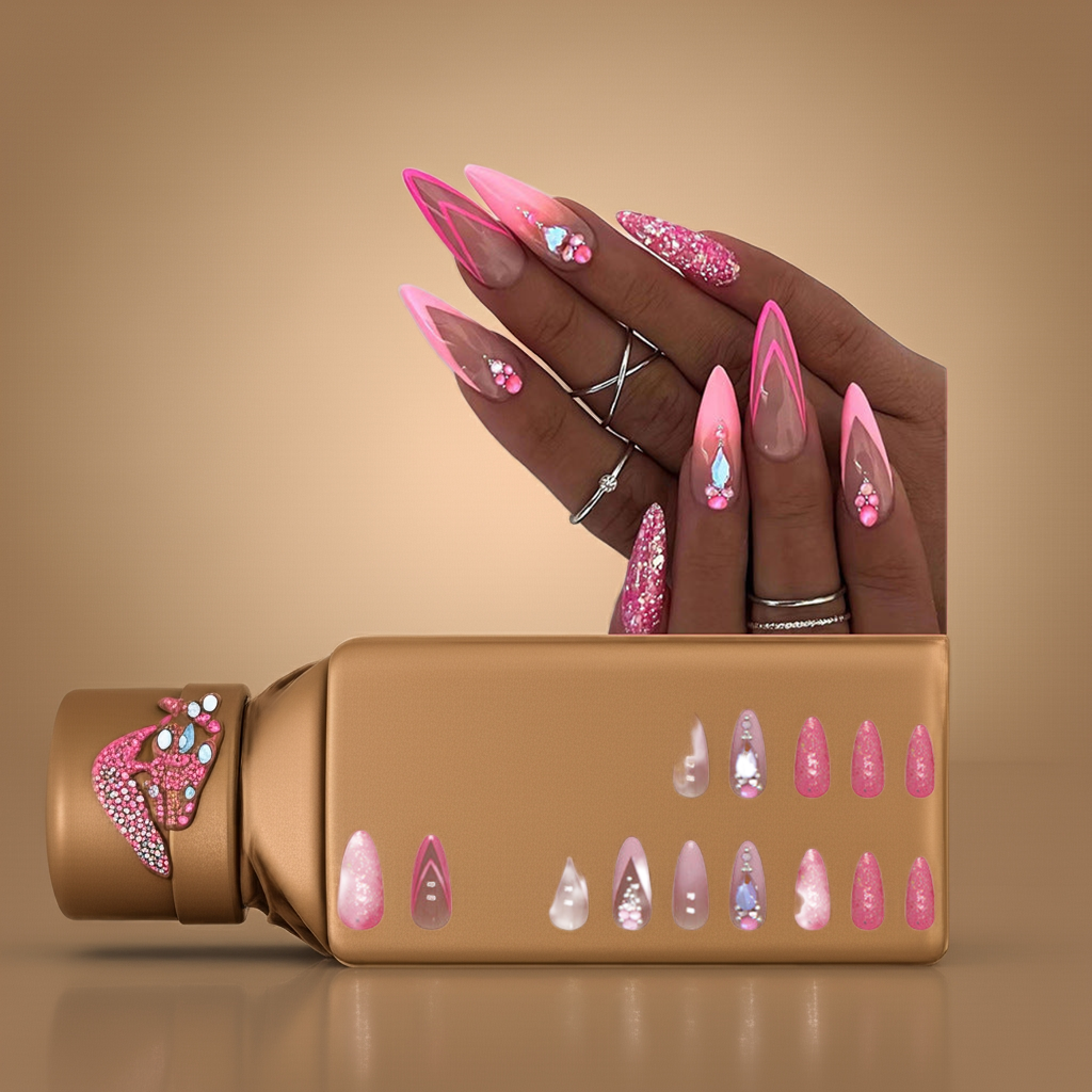 Almond Double French Fake Nails