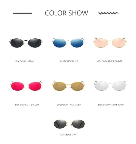 Fashion Women's Oval Sunglasses- Luxury Metal Frame