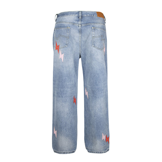 Lightning Embroidered Denim Trousers Men