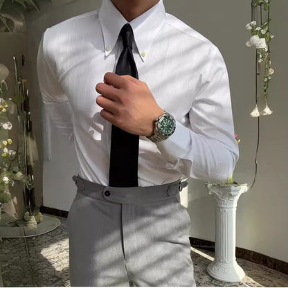Spring Striped Four Seasons Shirt Elastic Fashion Men