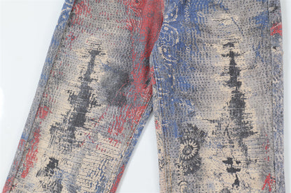 Fashion Painting Graffiti Denim Trousers Men