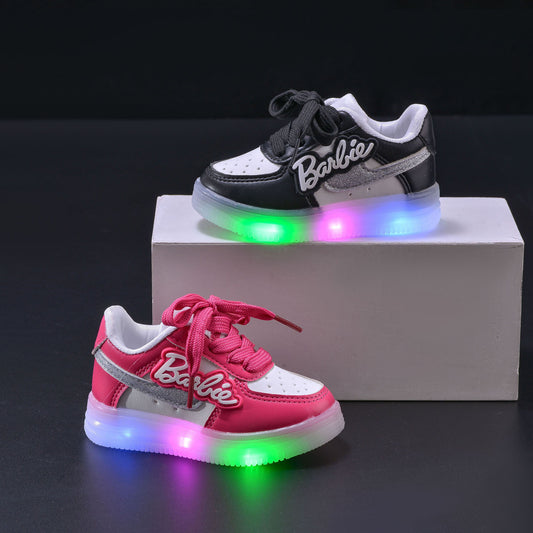 Girls' Soft Soled Casual Letter Illuminated Board Shoes